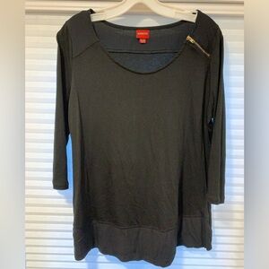 Merona 3/4 sleeve black top with left shoulder zip detail